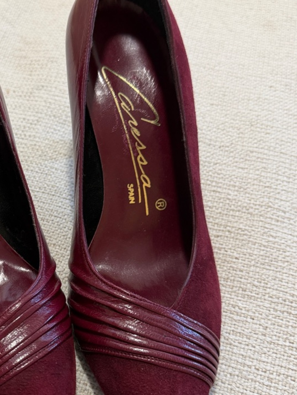 Versace-Inspired Burgundy Pointed Suede Pumps